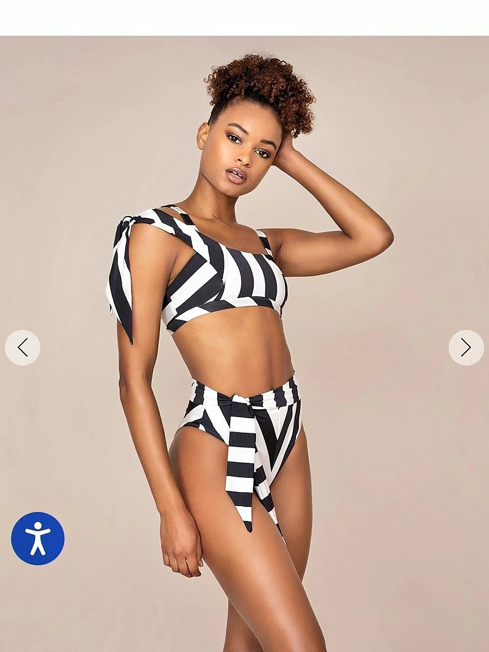 Vertical Black and White Stripe High-Waisted Bikini Set